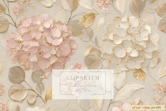Blush Gold Hydrangea Floral Pattern for Designers