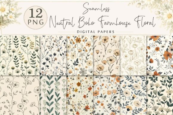 Bringing Warmth to Your Projects with Neutral Boho Farmhouse Floral Patterns