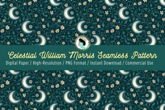 Celestial Moon Garden Seamless Pattern