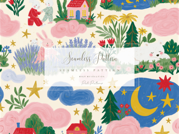 Evaluating the Whimsical Bunny and Bear Night Garden Seamless Pattern PNG for Creative Projects