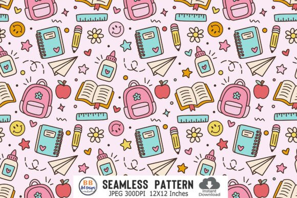 Preppy School Pattern Seamless Paper JPG for Crafts