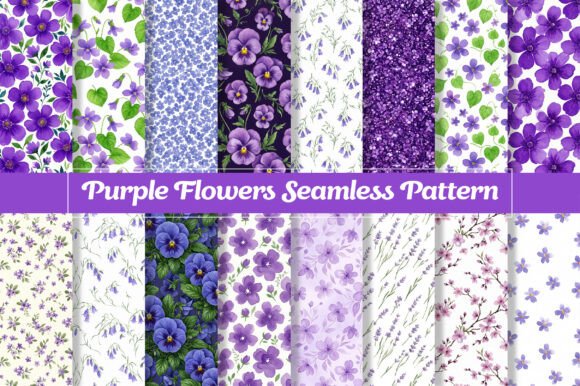 Purple Flowers Seamless Pattern Bundle for Design